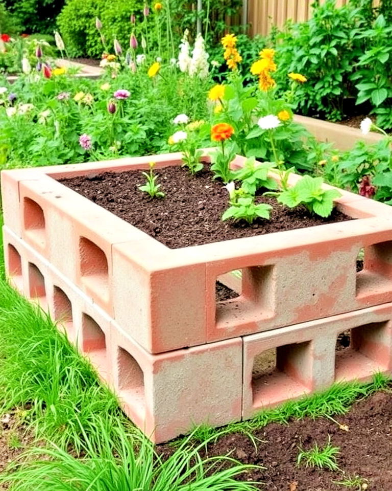 cinder block raised beds for a diy look