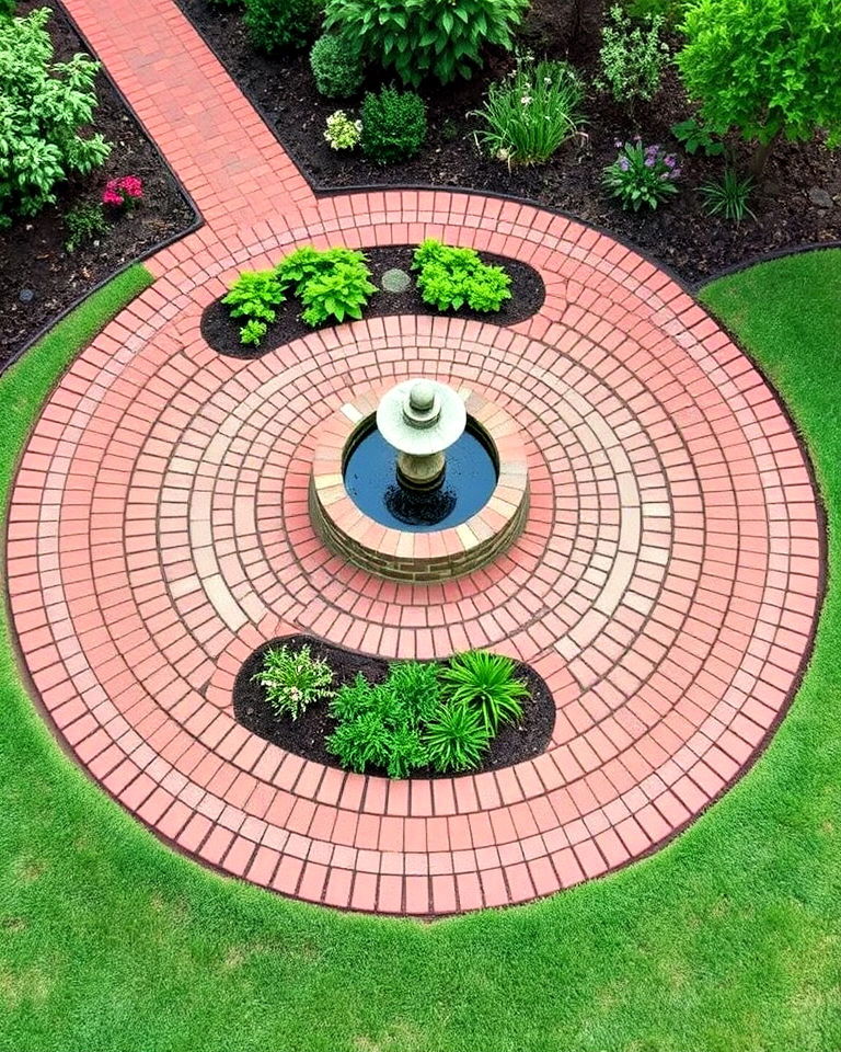 circular brick walkway around a focal point