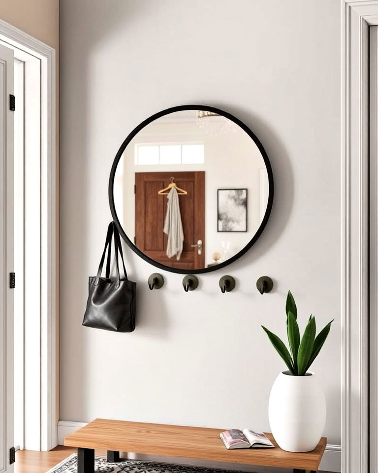 circular mirror with built in hooks