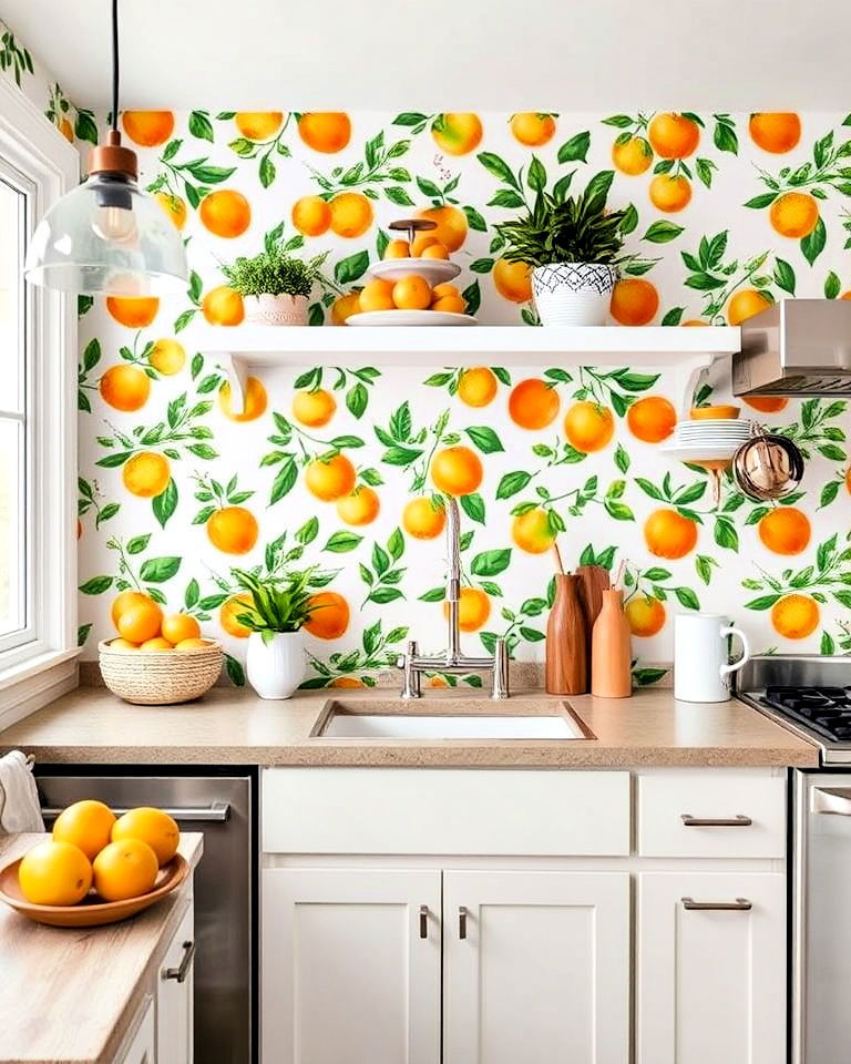 citrus printed wallpaper for kitchen