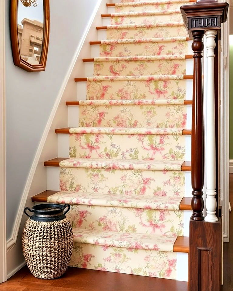classic and eclectic vintage wallpaper stair riser