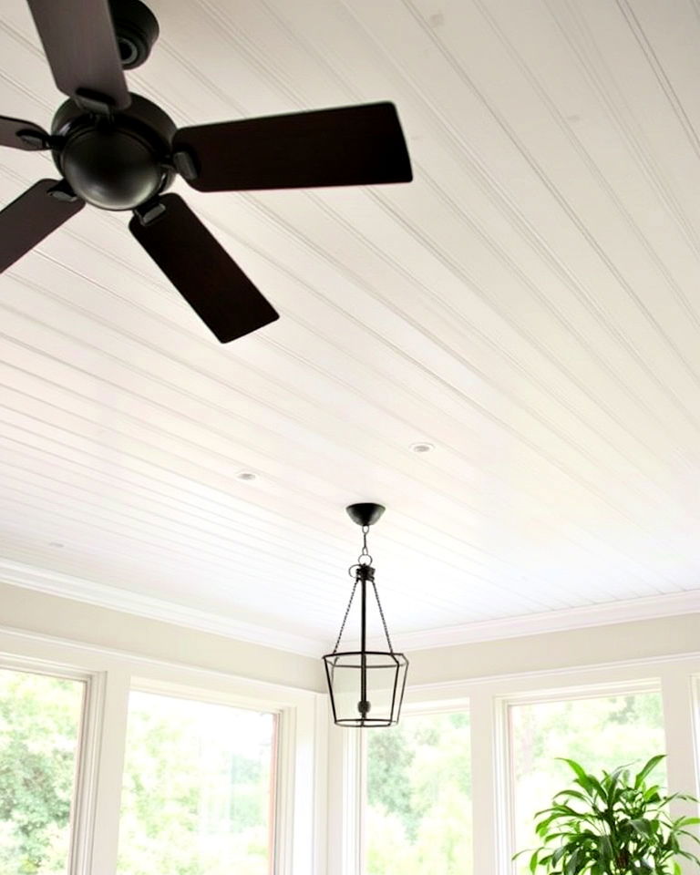 classic and elegant beadboard sunroom ceiling