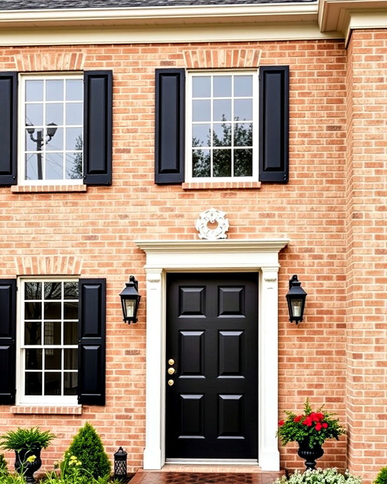 classic beige brick with black shutters