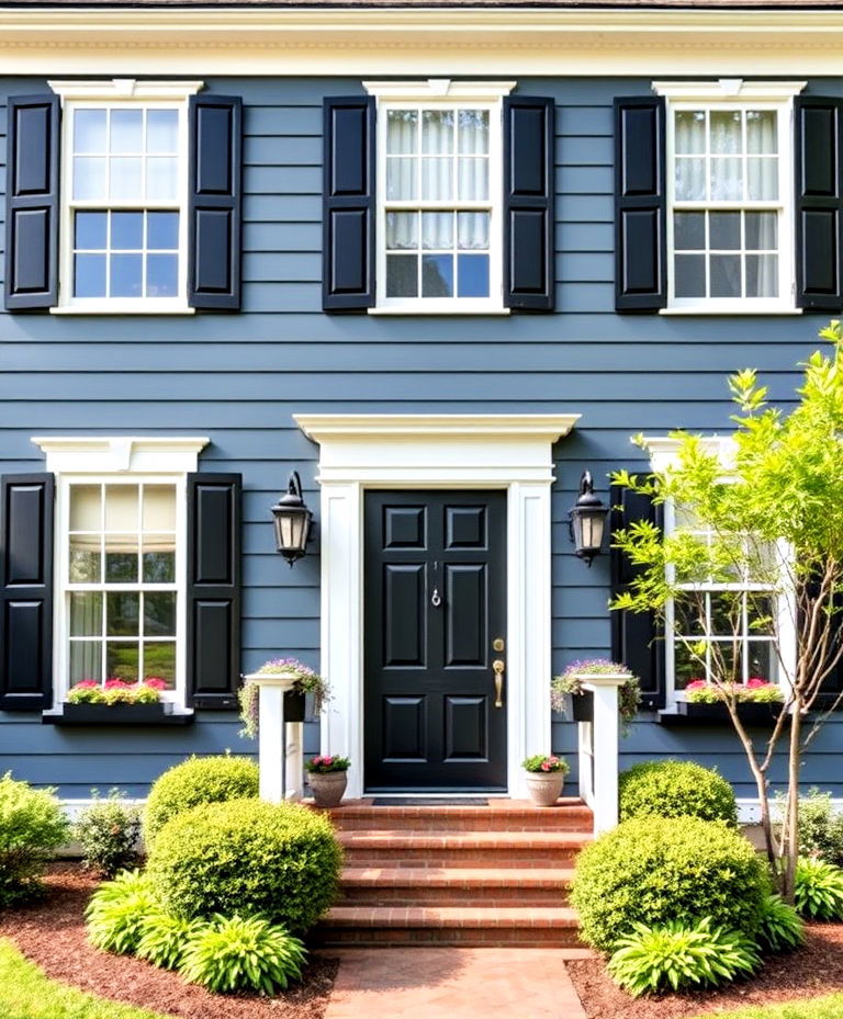 classic slate blue with black shutters