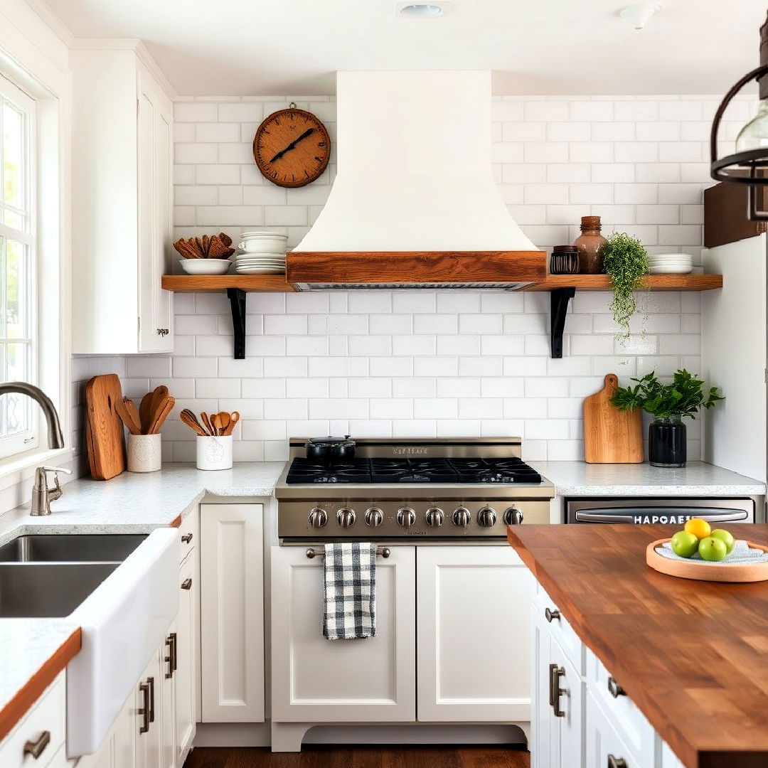 classic white subway tile backsplash