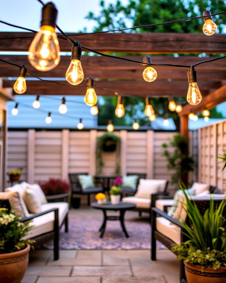 clear bulb string lights for a minimalist patio