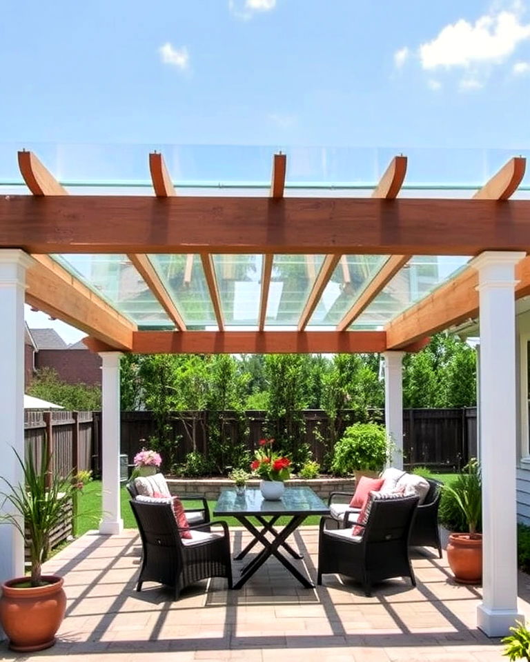clear polycarbonate paneled pergola roof