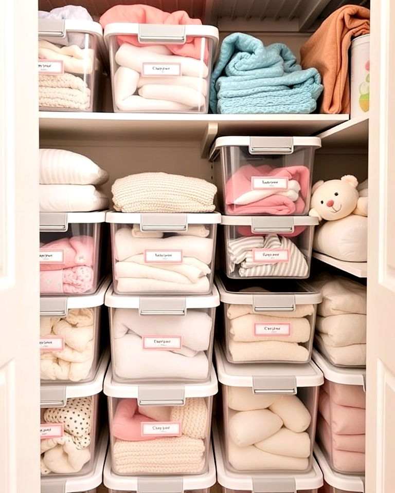 clear storage bins for visible nursery storage