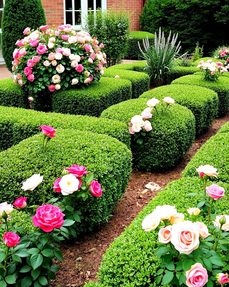 clipped rose bushes garden