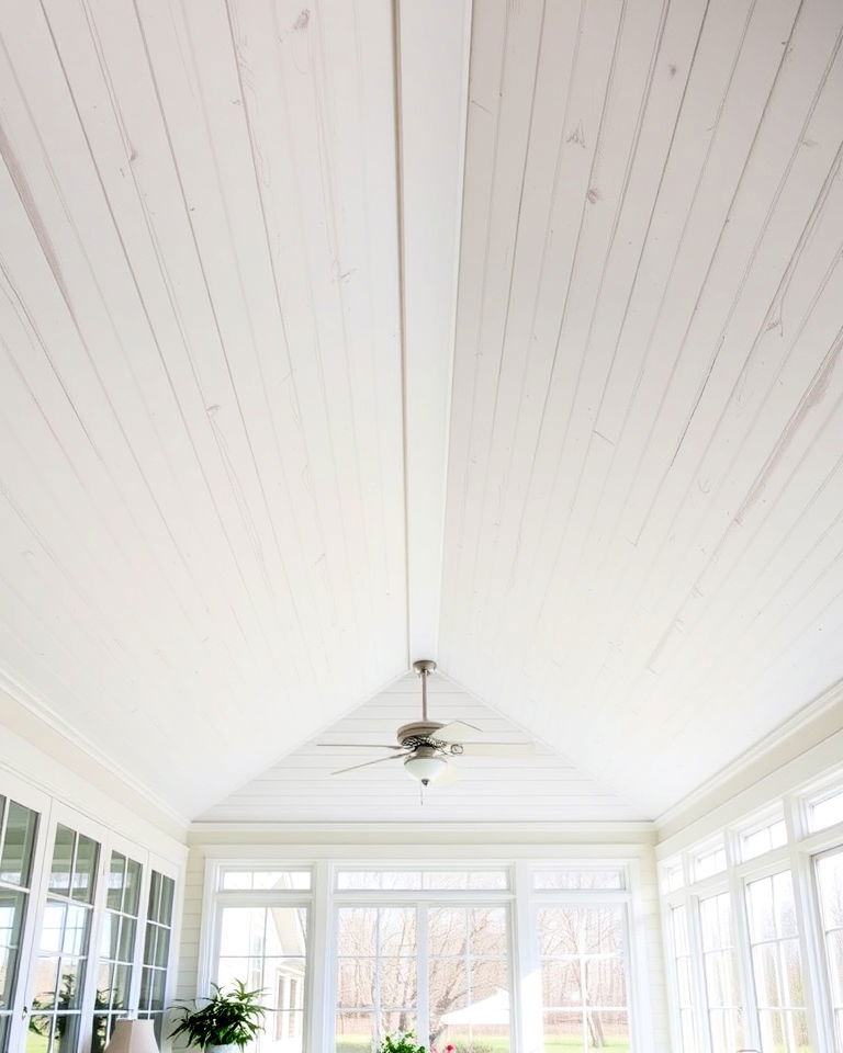 coastal inspired whitewashed sunroom ceiling