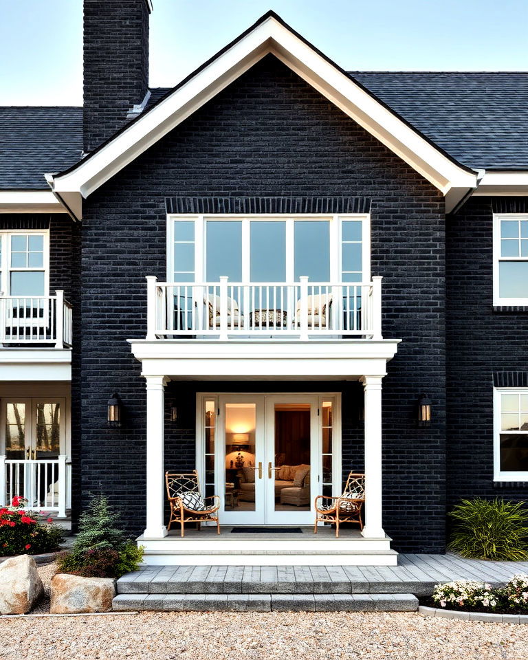 coastal sophistication black brick exterior house