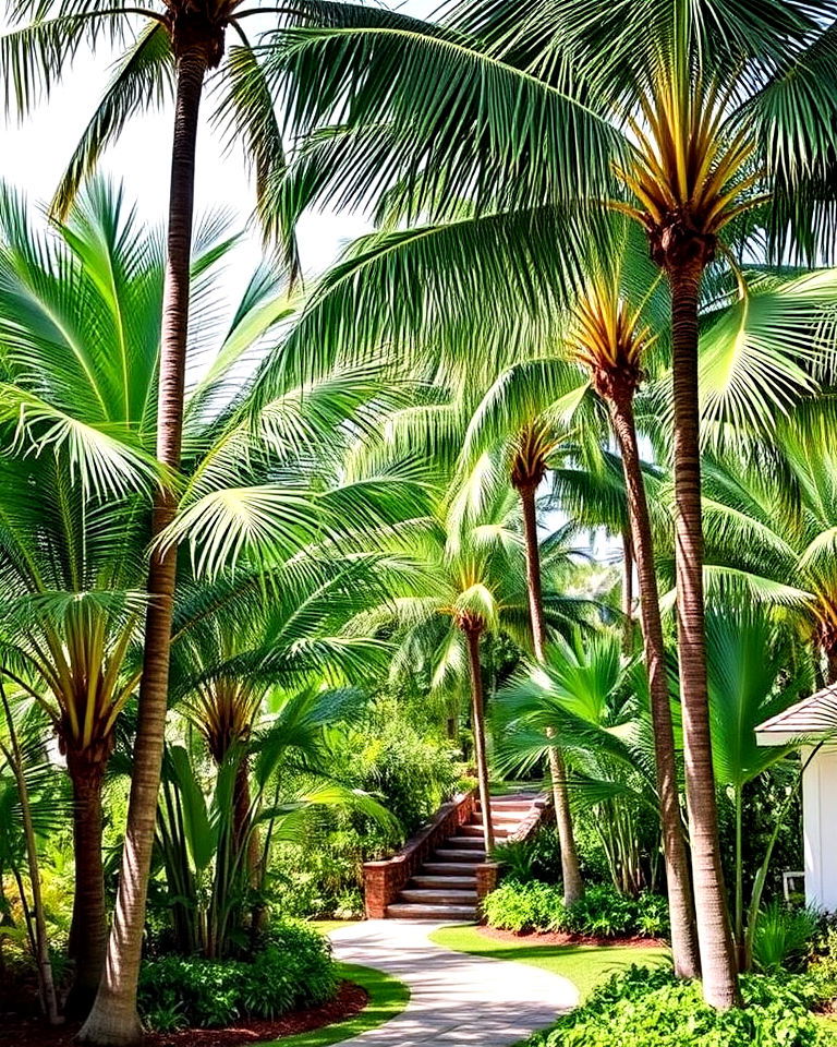 coconut palm accents tropical garden