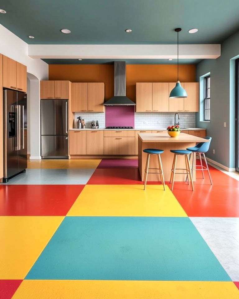 color blocking on concrete floor