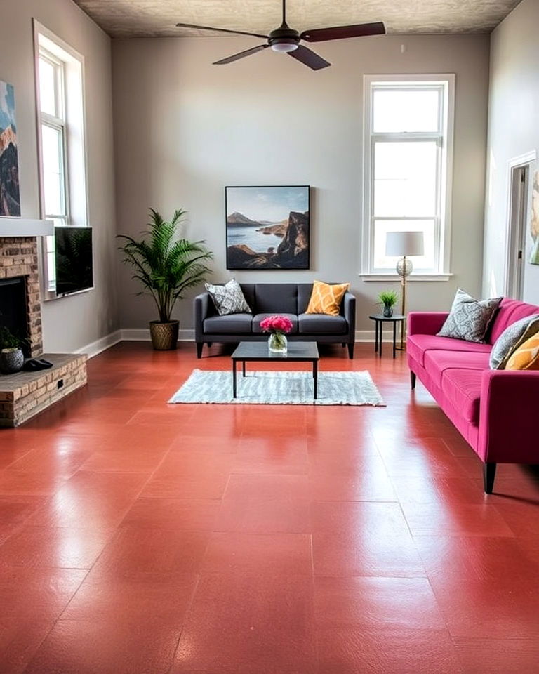 colored concrete floor with custom shades