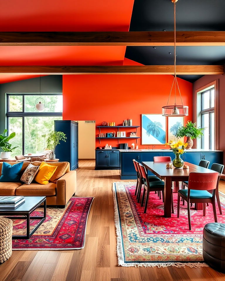 colorful open plan living area
