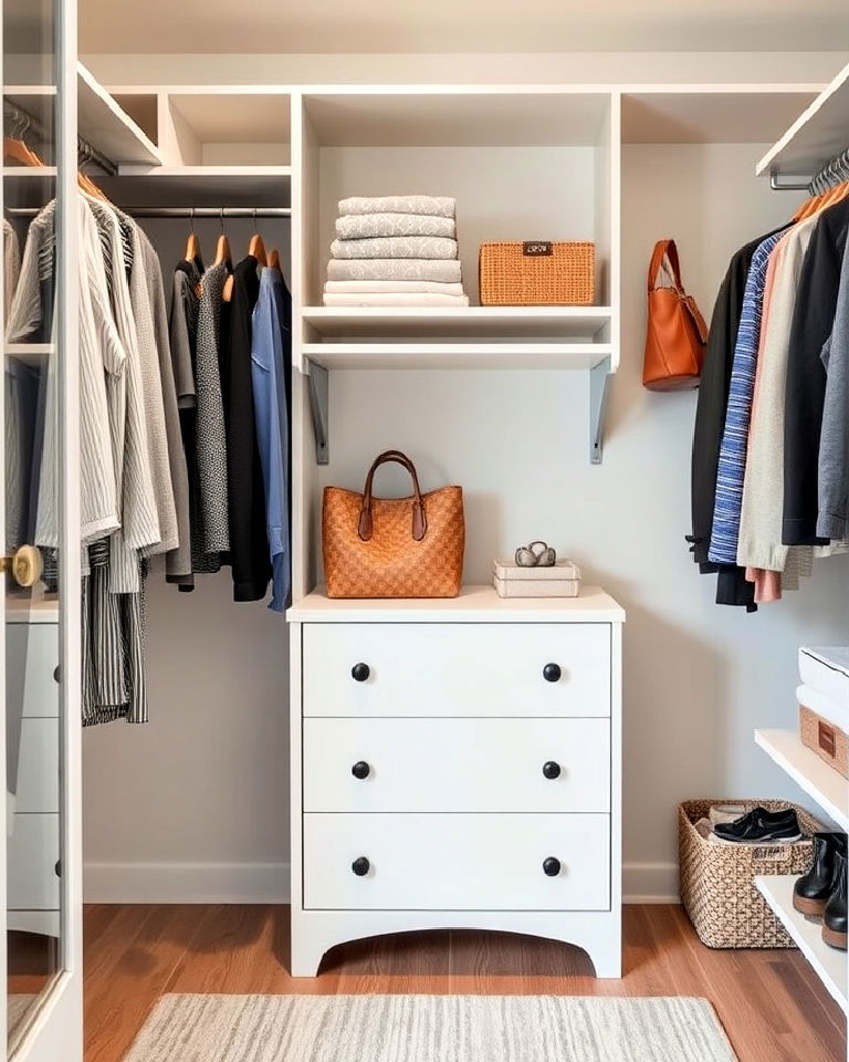 compact dresser inside the closet