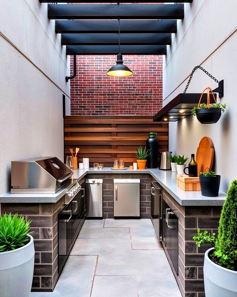 compact galley style outdoor kitchen