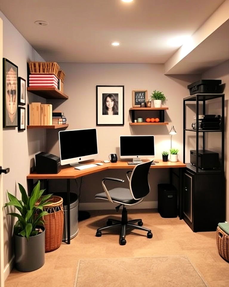 compact home office for small basement
