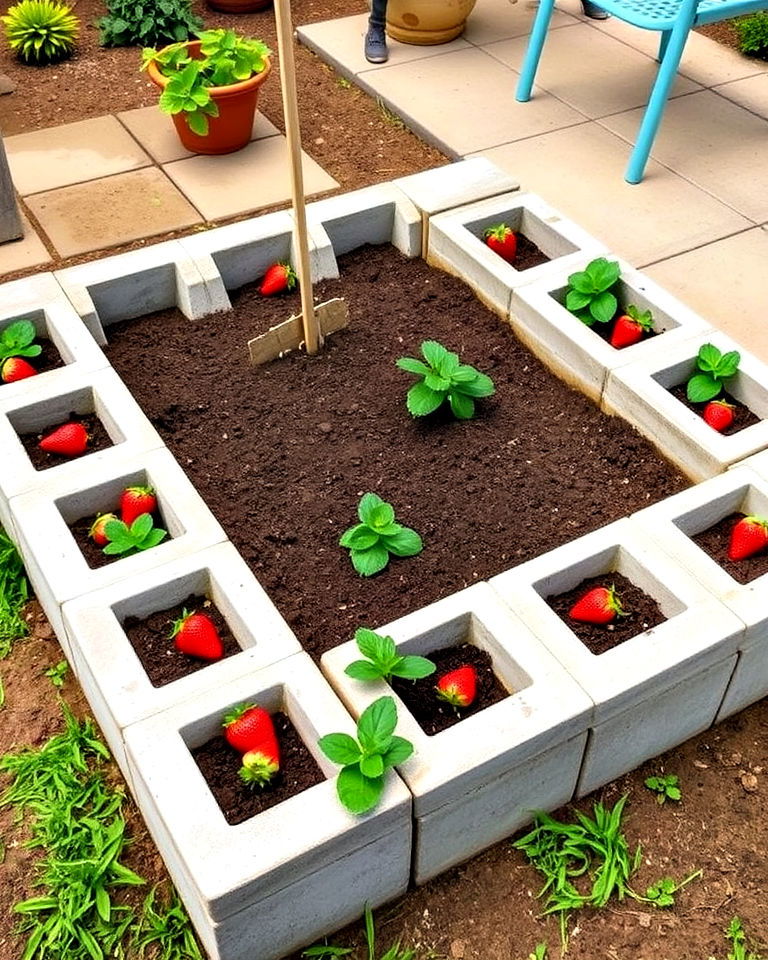 concrete block strawberry bed