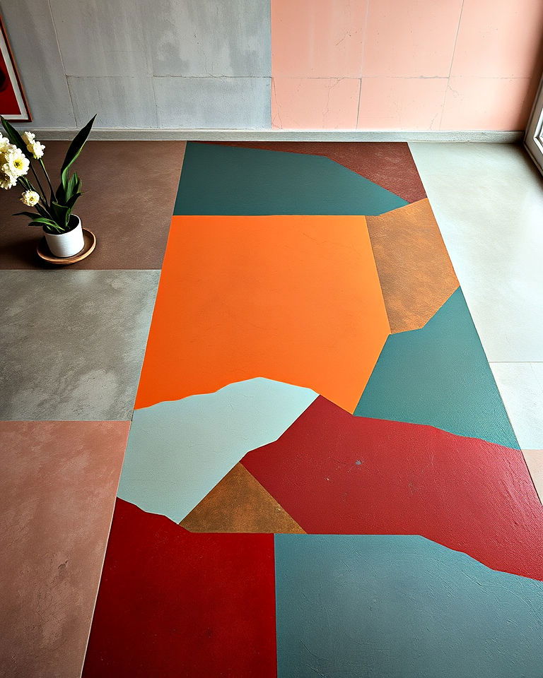 concrete floor with artistic bold color blocking