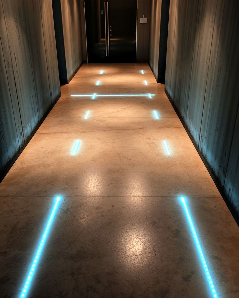 concrete floor with dramatic embedded led lighting