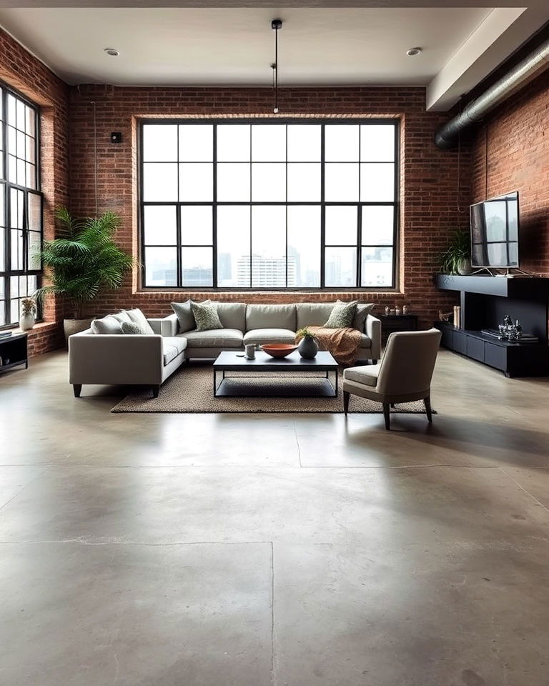 concrete floor with industrial style screed finish