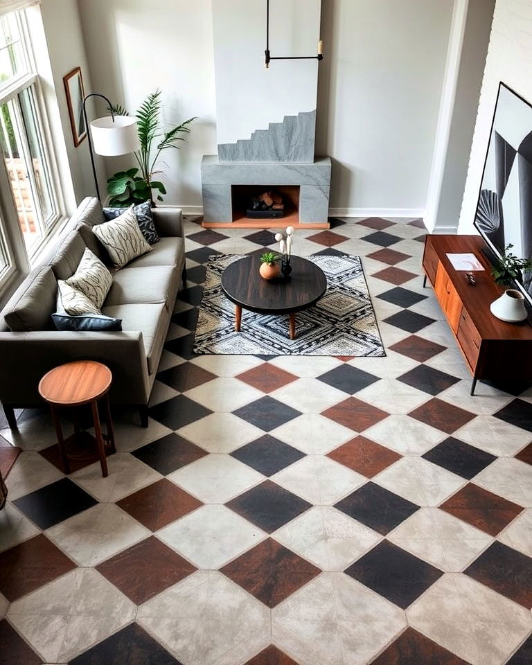 concrete floor with modern geometric patterns
