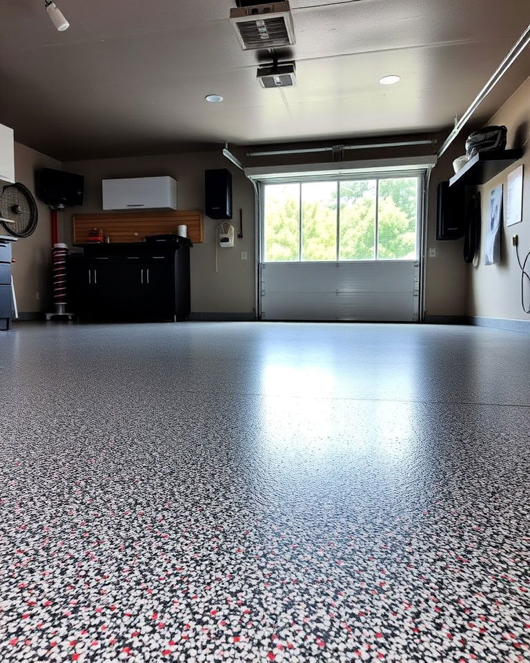 concrete garage floor with epoxy flake finish