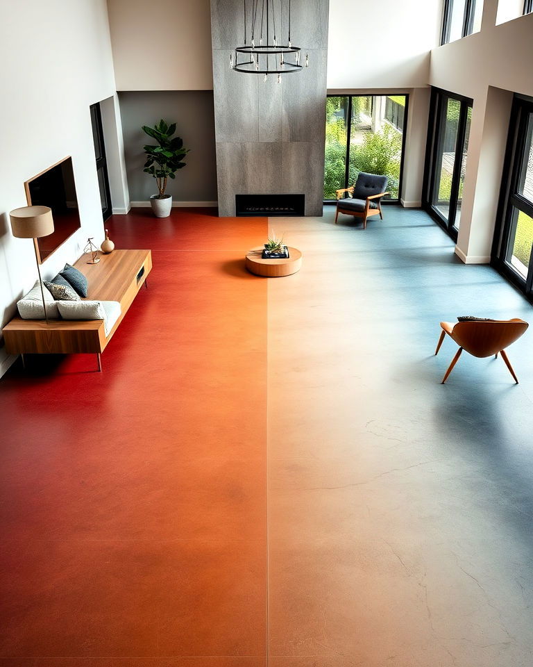 concrete living room flooring with gradient stained effect