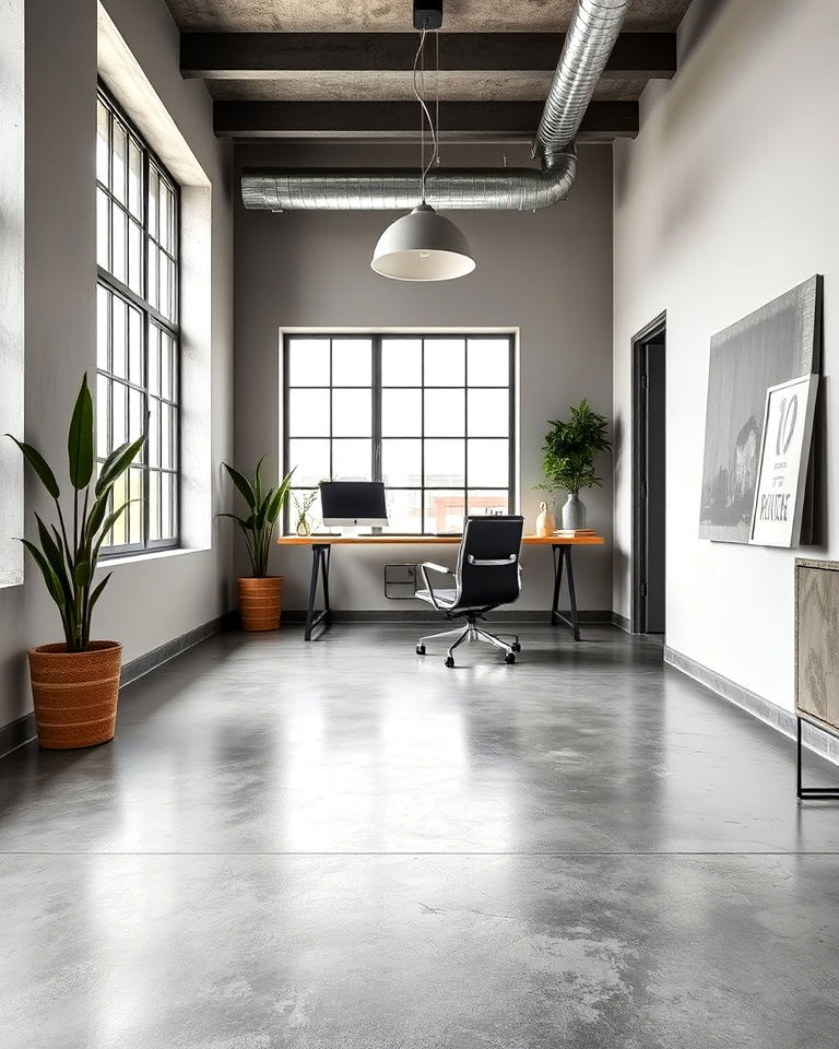concrete look painted floor for home office