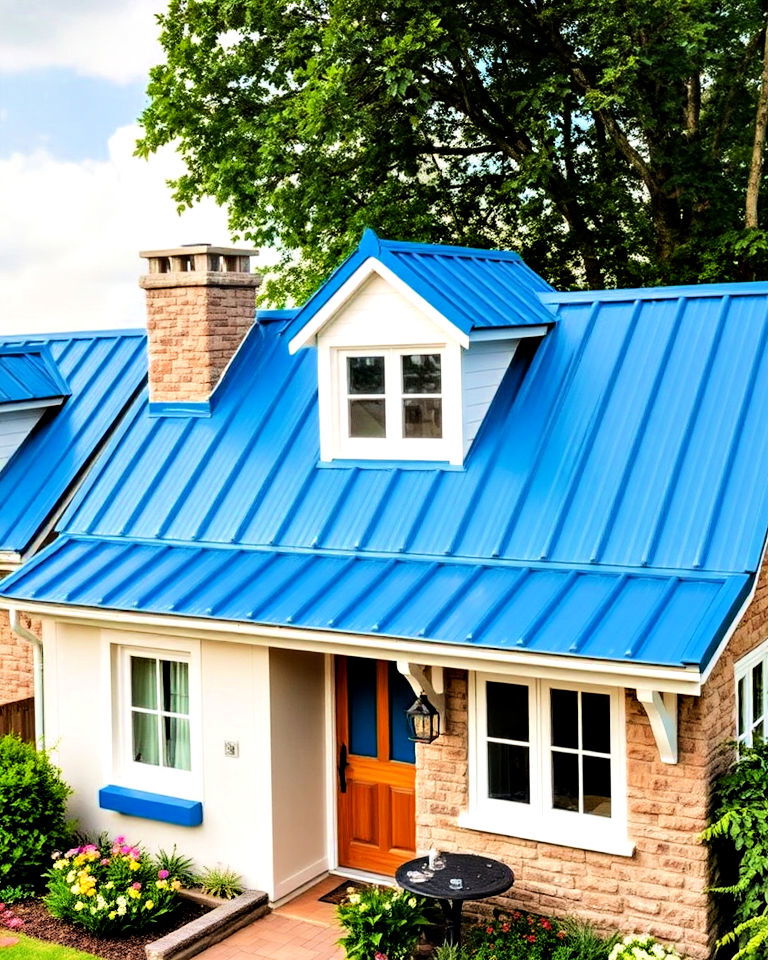 contemporary cottage house with vibrant roof