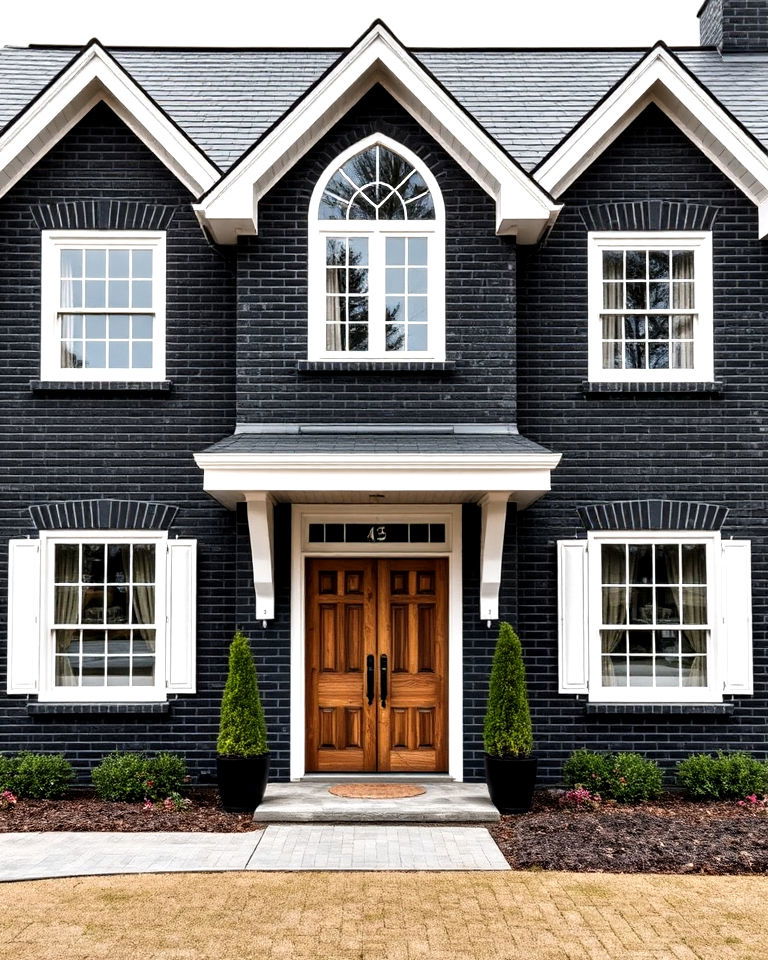 contemporary farmhouse black brick exterior house