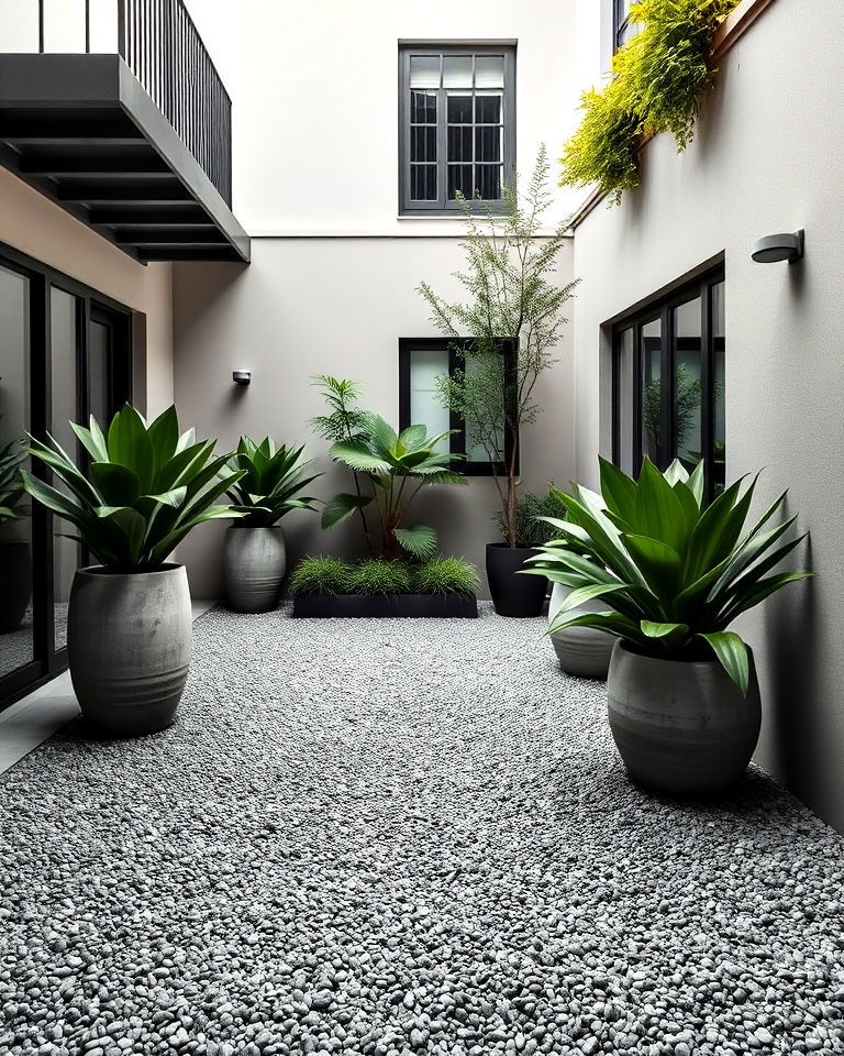 contemporary gravel courtyard
