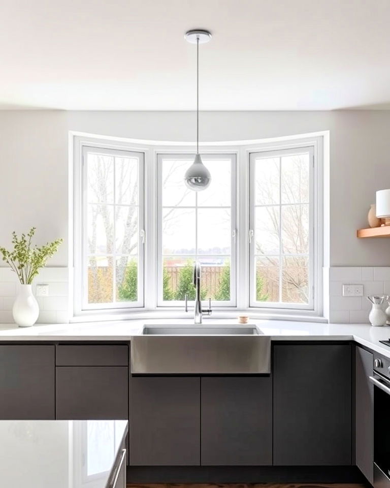contemporary minimalist kitchen bay window