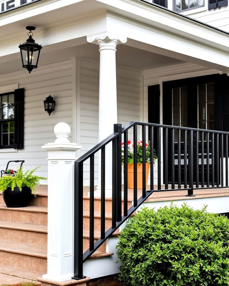 contrasting black porch railings