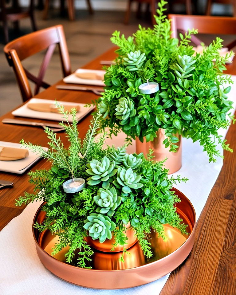 copper accents with greenery