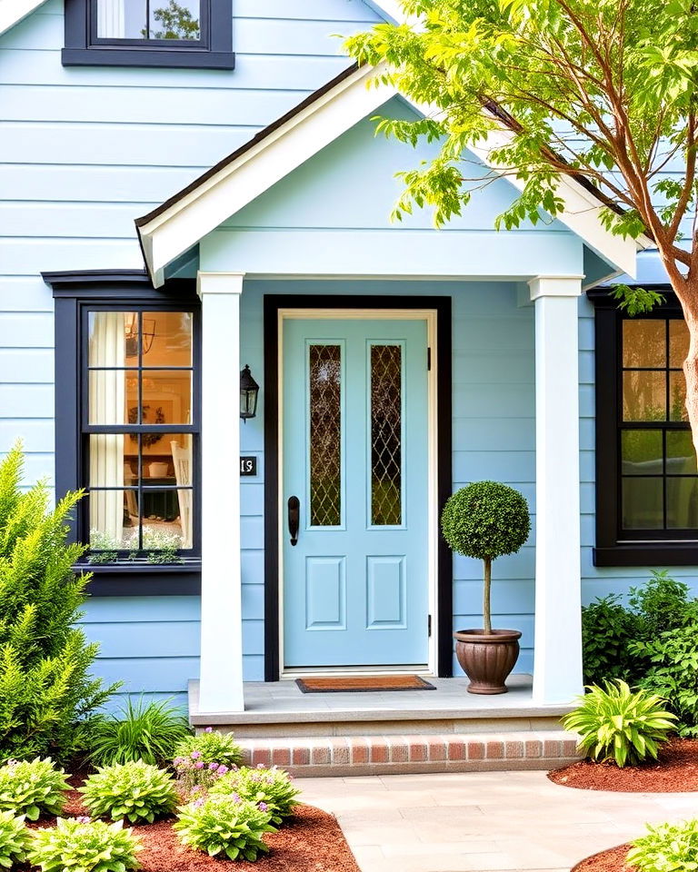 cornflower blue house with subtle black touches