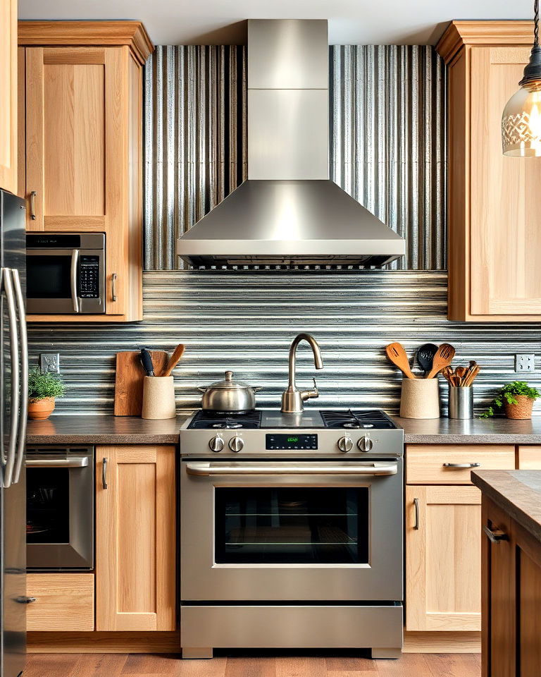 corrugated metal backsplash