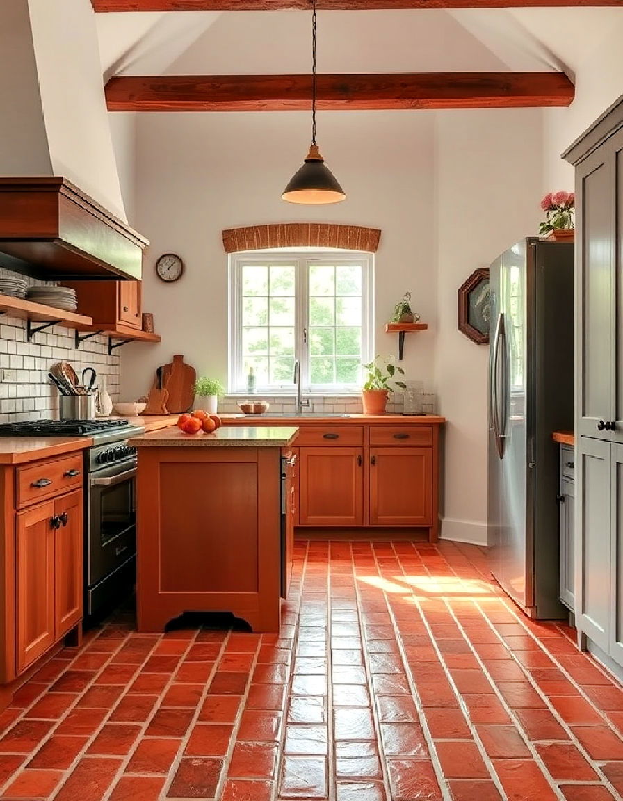 country style brick flooring for kitchen