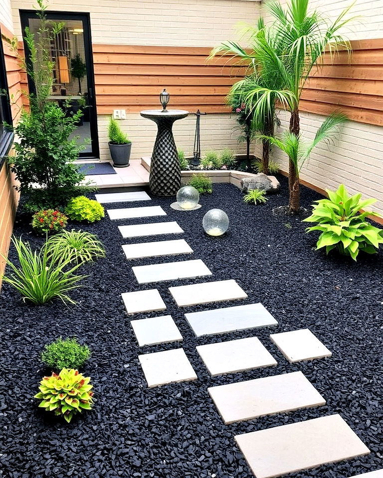 courtyard gardens with black mulch accents