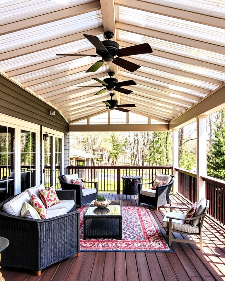 covered deck with ceiling fans