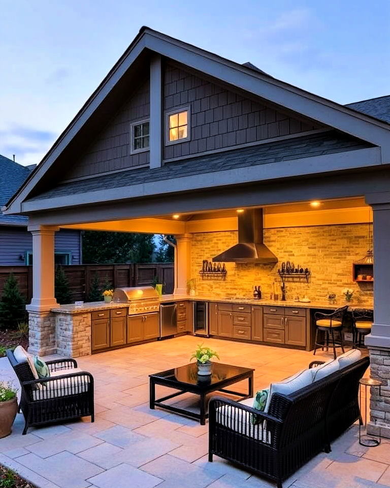 covered pavilion kitchen with outdoor lounge