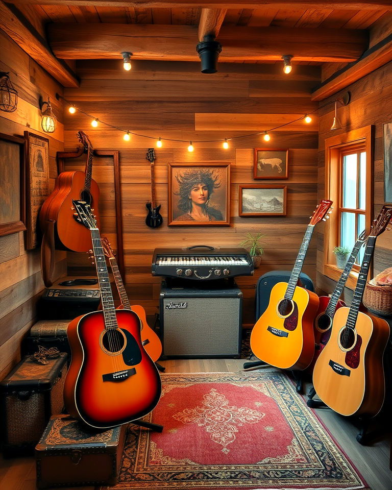 cozy and rustic guitar hideaway