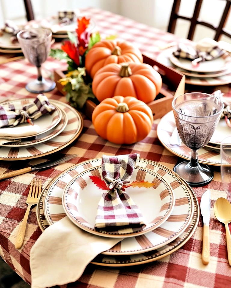 cozy and traditional plaid tableware