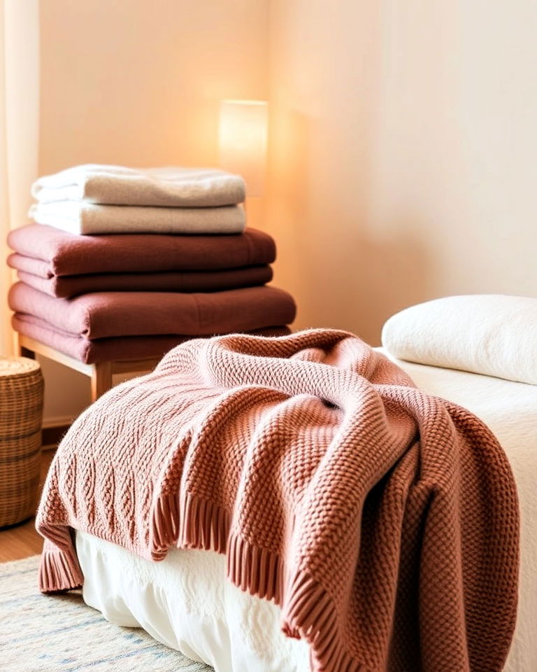 cozy blankets and towels for massage room