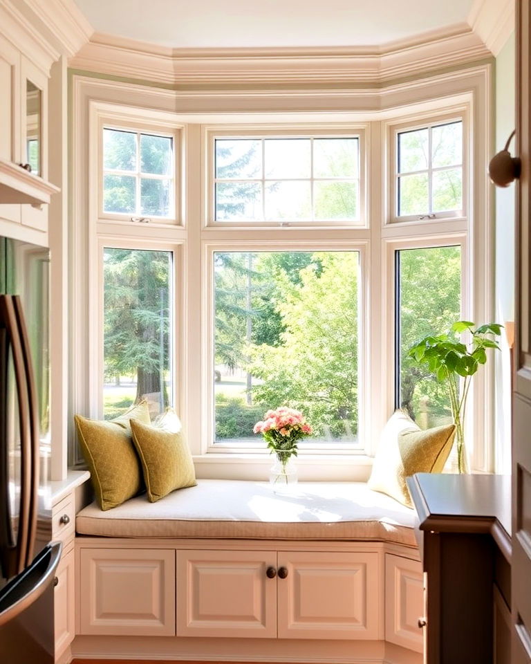 cozy breakfast nook with bay window seating idea