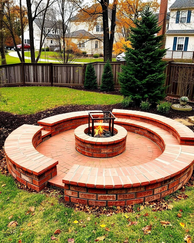 cozy brick fire pit seating area