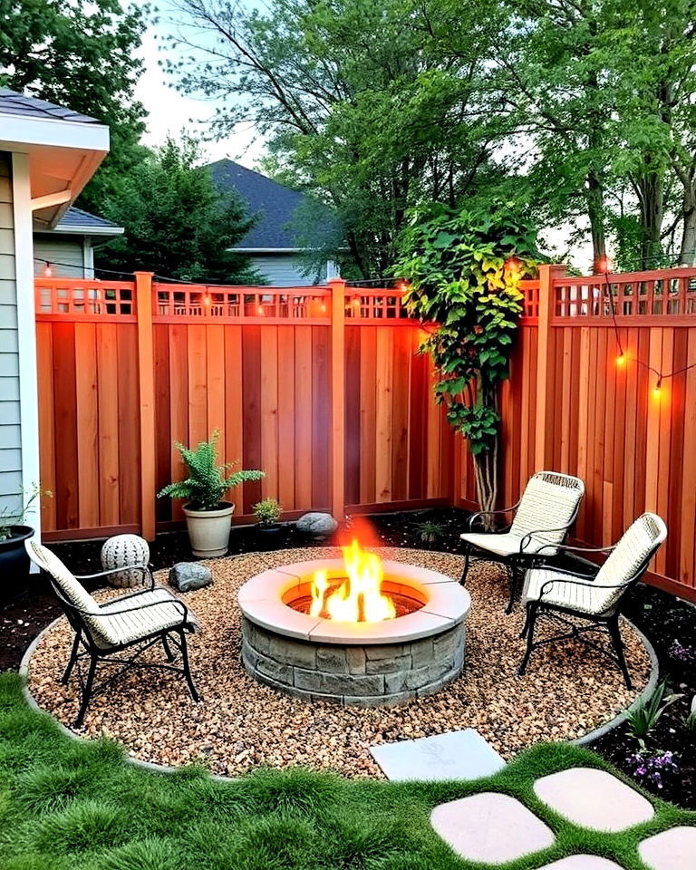 cozy fire pit with privacy fence
