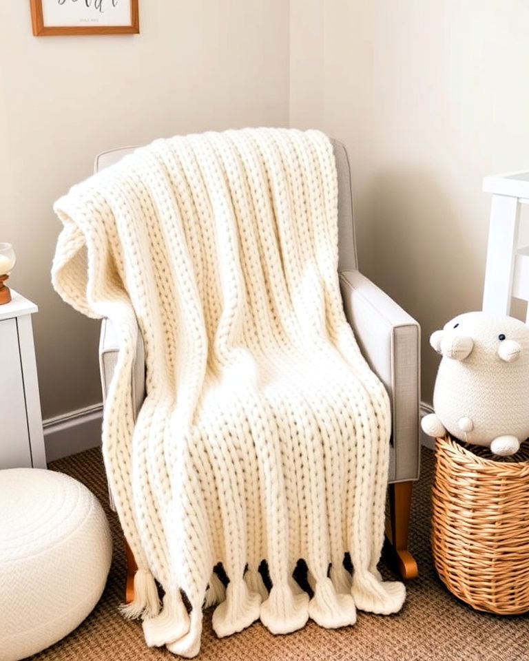 cozy knit throw blanket for farmhouse nursery