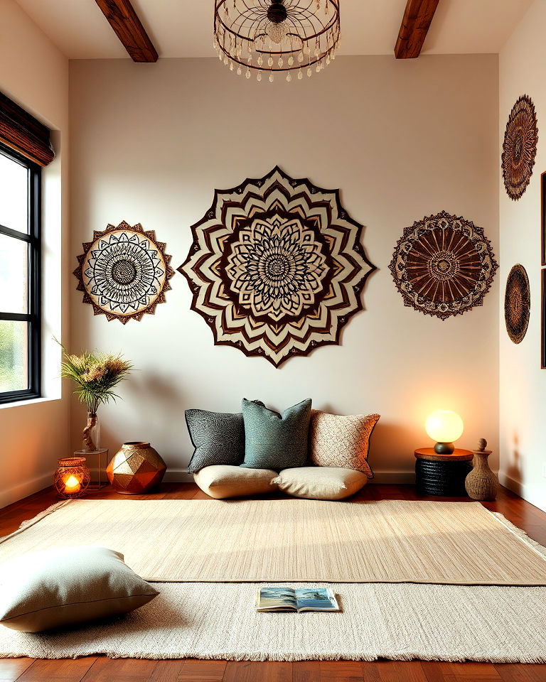cozy meditation room with mandala wall art